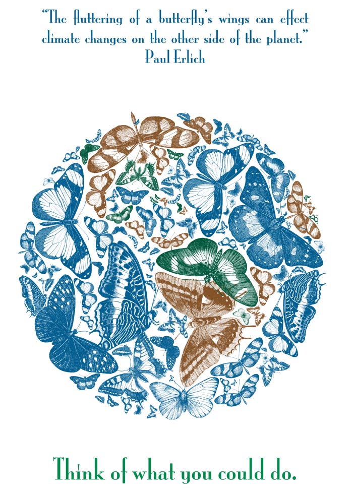 Image of the Eath made of butterflies