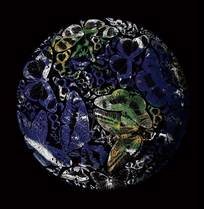 photorealistic image of the Earth made of butterflies
